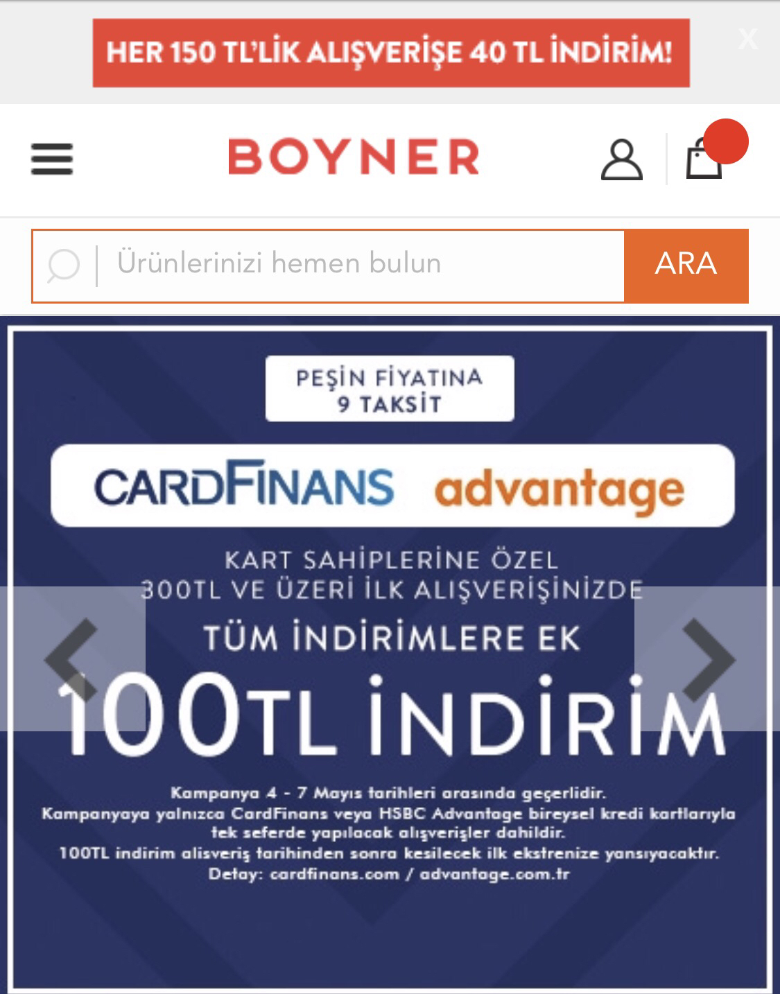 100 TL Boyner CardFinans İndirimi